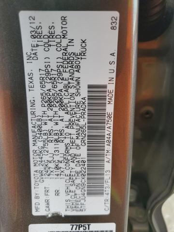 5TFJU4GN9CX022401 - 2012 TOYOTA TACOMA DOUBLE CAB PRERUNNER CHARCOAL photo 12