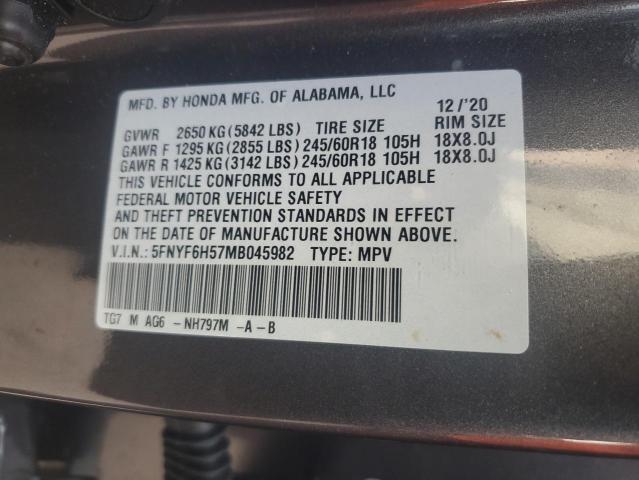 5FNYF6H57MB045982 - 2021 HONDA PILOT EXL GRAY photo 13