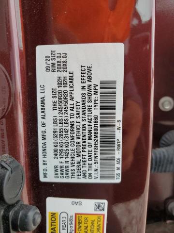 5FNYF8H52MB001660 - 2021 HONDA PASSPORT EXL BURGUNDY photo 12