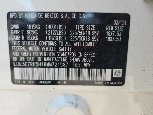 3CZRU5H18MM721587 - 2021 HONDA HR-V SPORT WHITE photo 12