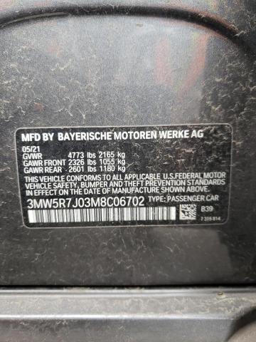 3MW5R7J03M8C06702 - 2021 BMW 330XI GRAY photo 12