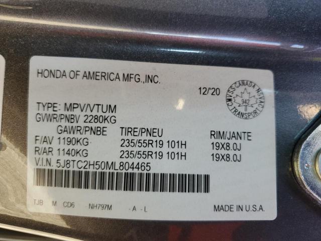 5J8TC2H50ML804465 - 2021 ACURA RDX TECHNOLOGY GRAY photo 14