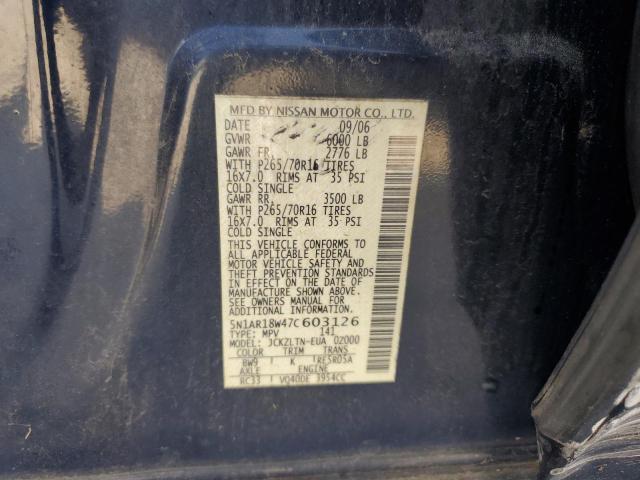 5N1AR18W47C603126 - 2007 NISSAN PATHFINDER LE BLUE photo 13