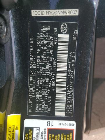 4T1BK1EB4EU092647 - 2014 TOYOTA AVALON BASE 黑色 照片 12