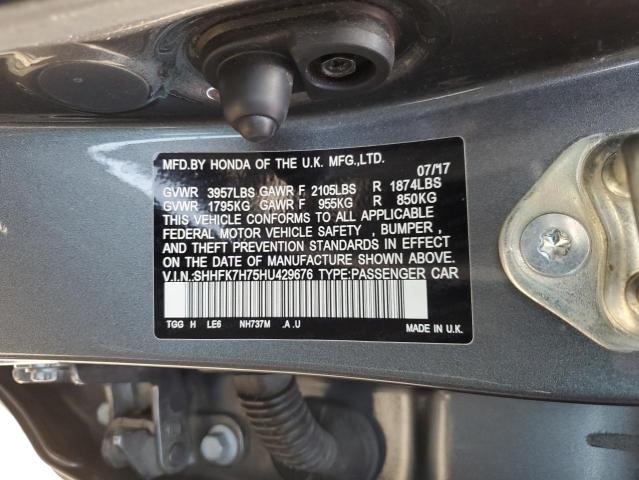 SHHFK7H75HU429676 - 2017 HONDA CIVIC EXL 灰色 照片 12