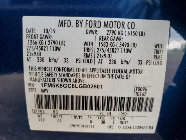 1FM5K8GC8LGB02801 - 2020 FORD EXPLORER ST BLUE photo 14