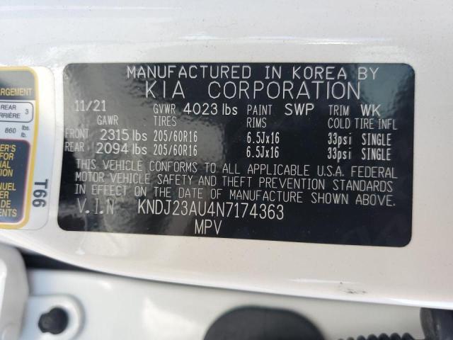 KNDJ23AU4N7174363 - 2022 KIA SOUL LX WHITE photo 10