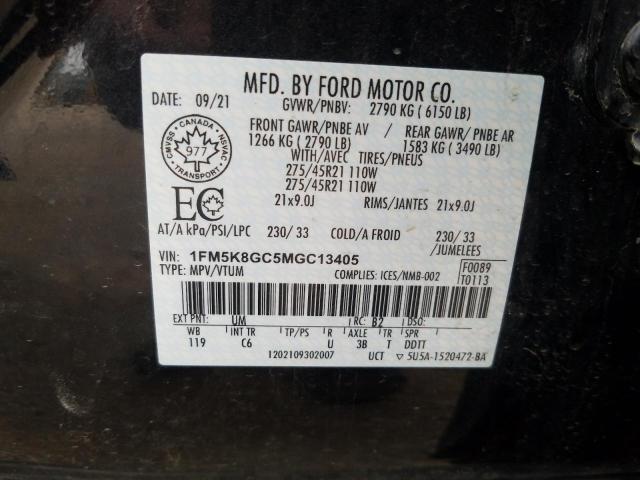 1FM5K8GC5MGC13405 - 2021 FORD EXPLORER ST BLACK photo 10