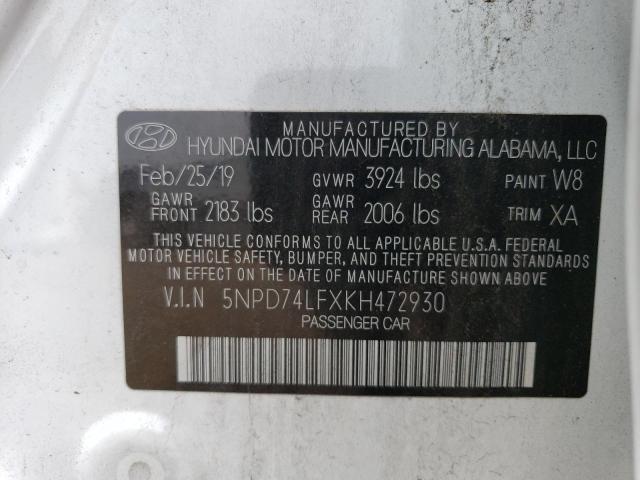 5NPD74LFXKH472930 - 2019 HYUNDAI ELANTRA SE WHITE photo 12