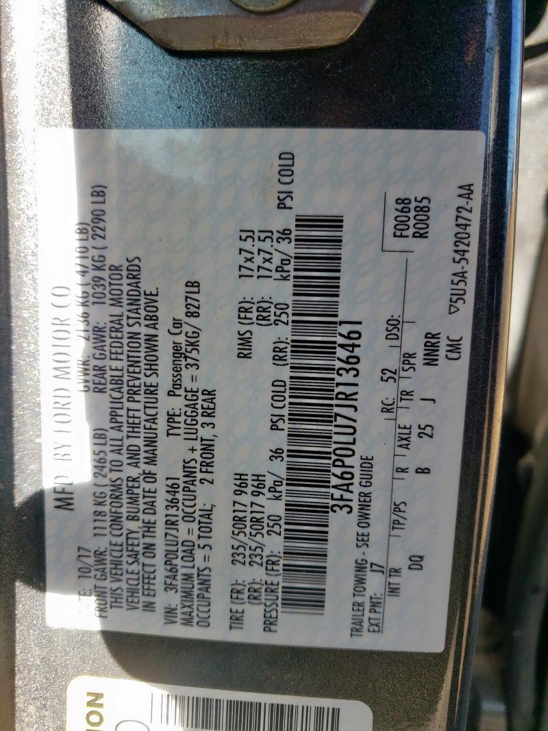 3FA6P0LU7JR136461 - 2018 FORD FUSION SE HYBRID Մոխրագույն լուսանկար 13