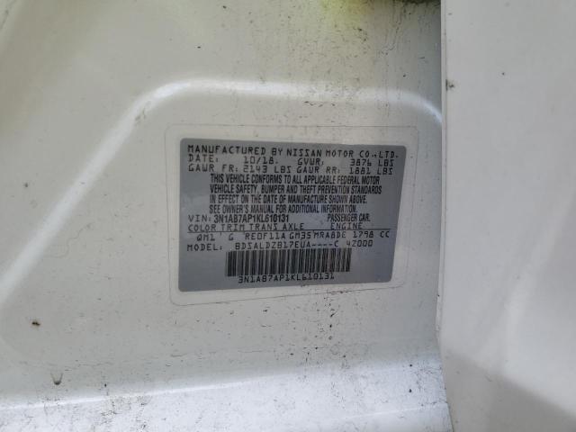 3N1AB7AP1KL610131 - 2019 NISSAN SENTRA S WHITE photo 12