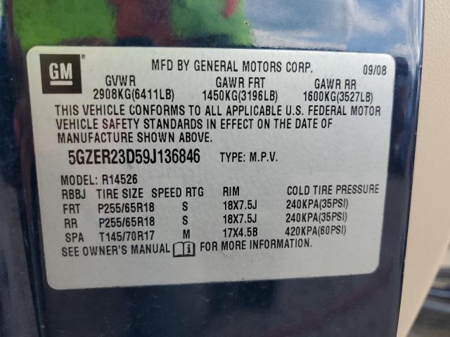 5GZER23D59J136846 - 2009 SATURN OUTLOOK XR ლურჯი ფოტო 13