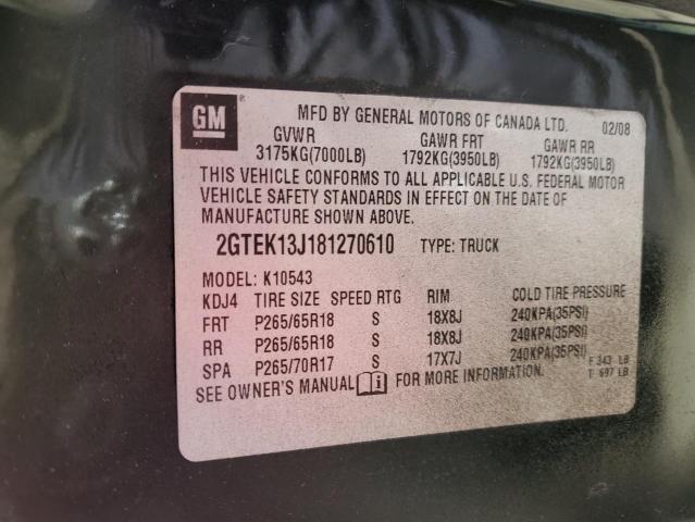 2GTEK13J181270610 - 2008 GMC SIERRA K1500 BLACK photo 12