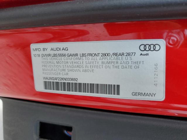 WAUM2AF22KN033692 - 2019 AUDI A6 PRESTIGE წითელი ფოტო 12