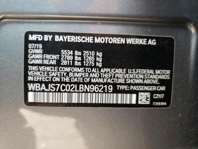 WBAJS7C02LBN96219 - 2020 BMW M550XI GRAY photo 12