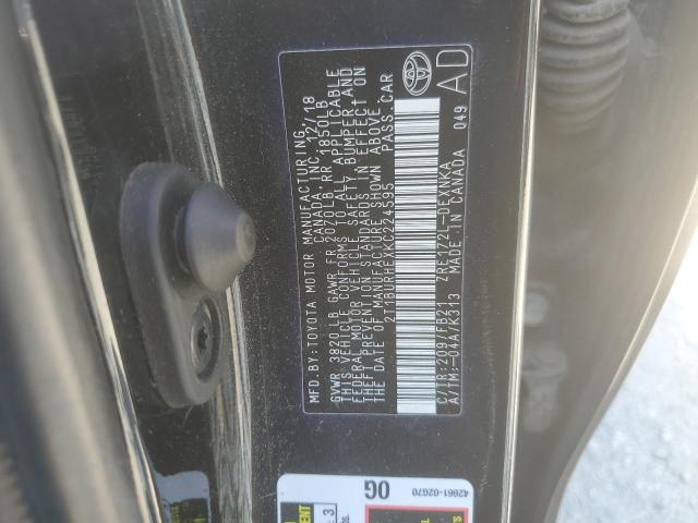 2T1BURHEXKC224595 - 2019 TOYOTA COROLLA L BLACK photo 12