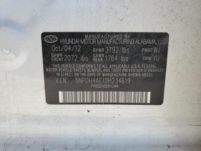 5NPDH4AE1DH234619 - 2013 HYUNDAI ELANTRA GLS WHITE photo 13