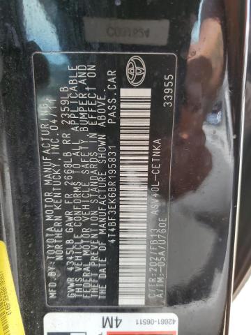 4T4BF3EK6BR195831 - 2011 TOYOTA CAMRY BASE შავი ფოტო 12