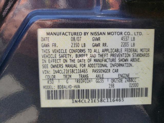 1N4CL21E58C116465 - 2008 NISSAN ALTIMA HYBRID GRAY photo 12