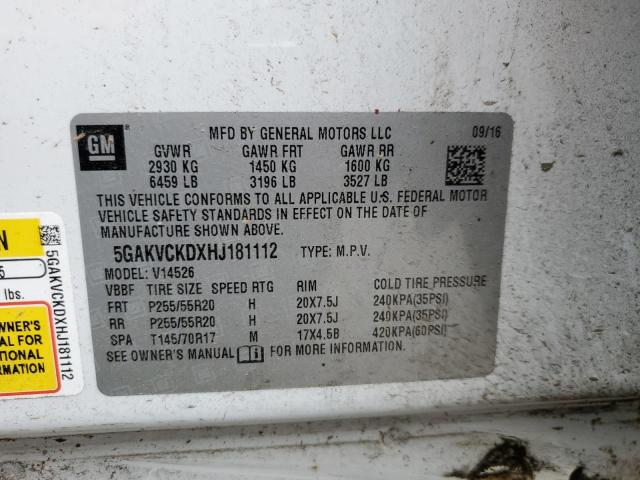 5GAKVCKDXHJ181112 - 2017 BUICK ENCLAVE თეთრი ფოტო 12