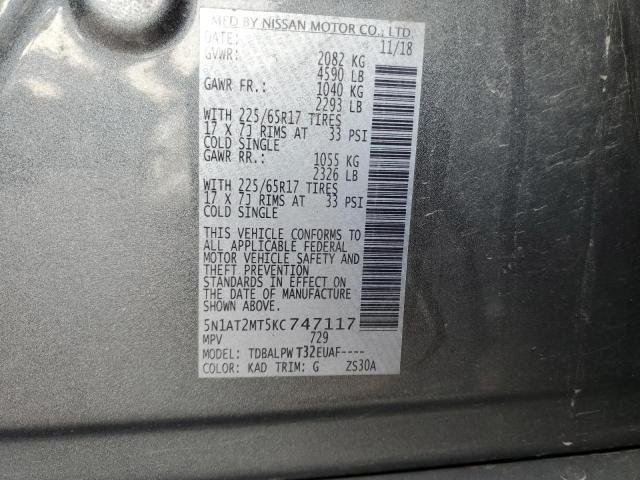 5N1AT2MT5KC747117 - 2019 NISSAN ROGUE S GRAY photo 13