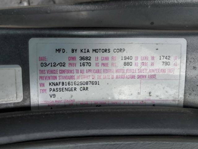 KNAFB161625087691 - 2002 KIA SPECTRA GS GRAY photo 12