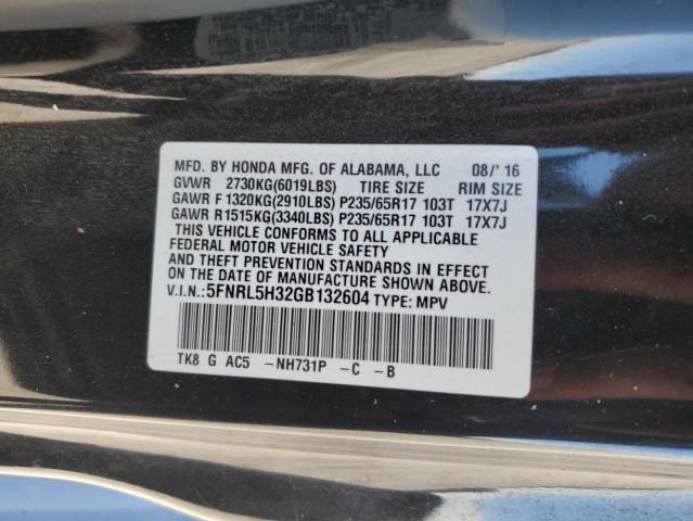 5FNRL5H32GB132604 - 2016 HONDA ODYSSEY SE GRAY photo 12