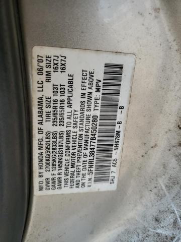 5FNRL38477B450280 - 2007 HONDA ODYSSEY EX SILVER photo 13