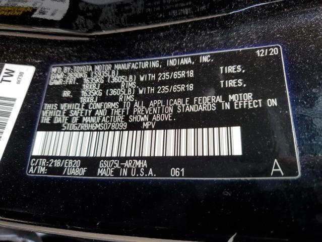 5TDGZRBH6MS078099 - 2021 TOYOTA HIGHLANDER XLE BLACK photo 17