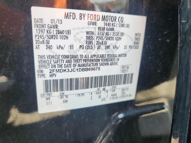 2FMDK3JC1DBB69675 - 2013 FORD EDGE SEL BLACK photo 12