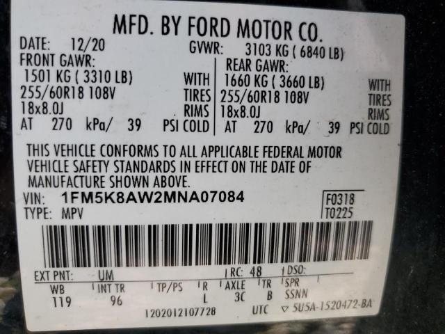 1FM5K8AW2MNA07084 - 2021 FORD EXPLORER POLICE INTERCEPTOR Սև լուսանկար 14