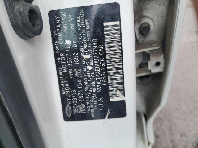 KMHCT4AE8HU277940 - 2017 HYUNDAI ACCENT SE WHITE photo 12