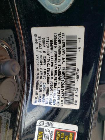 19XFA1F60AE059485 - 2010 HONDA CIVIC LX-S Noir photo 12