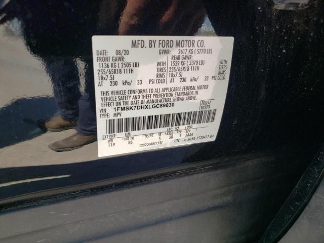 1FMSK7DHXLGC89830 - 2020 FORD EXPLORER XLT 黑色 照片 13