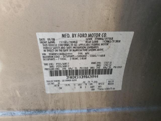 2FMDK51C89BA24944 - 2009 FORD FLEX SE SILVER photo 13