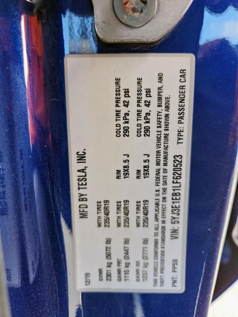 5YJ3E1EB1LF620523 - 2020 TESLA MODEL 3 BLUE photo 12