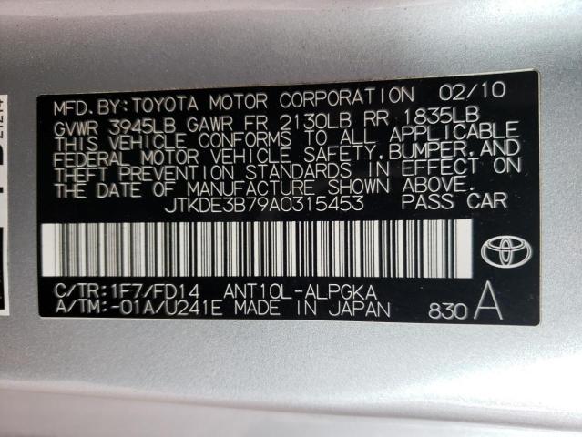 JTKDE3B79A0315453 - 2010 TOYOTA SCION TC SILVER photo 12