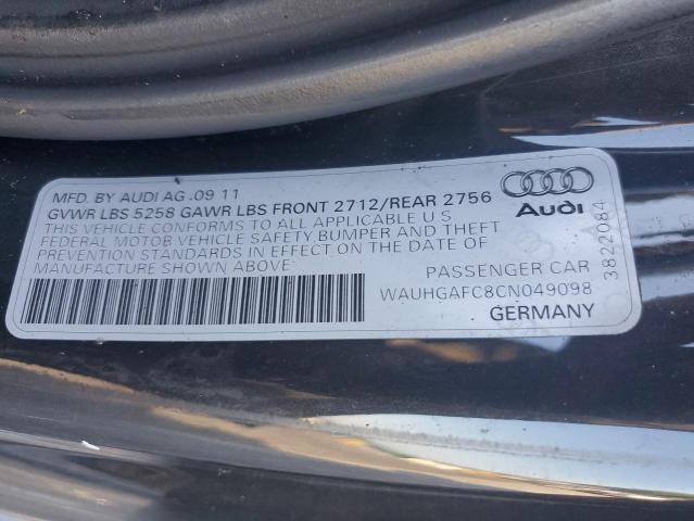 WAUHGAFC8CN049098 - 2012 AUDI A6 PRESTIGE გრაფიტი ფოტო 12