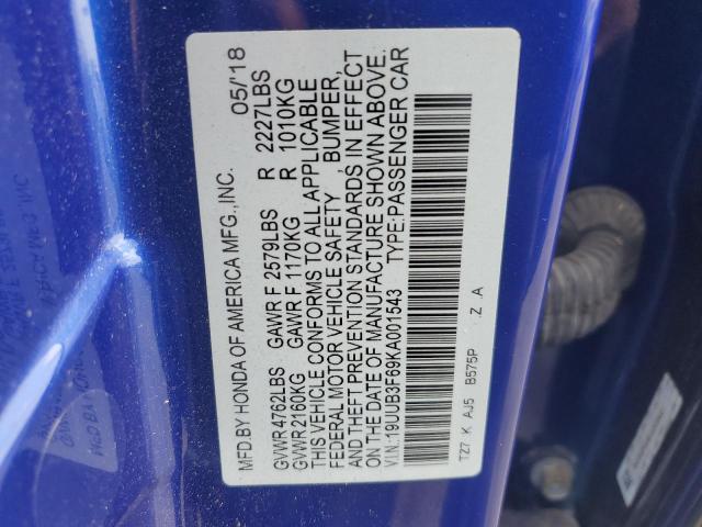 19UUB3F69KA001543 - 2019 ACURA TLX TECHNOLOGY 蓝色 照片 12