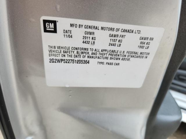 2G2WP522751205364 - 2005 PONTIAC GRAND PRIX ვერცხლისფერი ფოტო 12