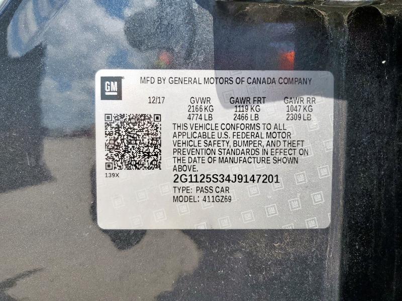 2G1125S34J9147201 - 2018 CHEVROLET IMPALA PREMIER BLACK photo 12