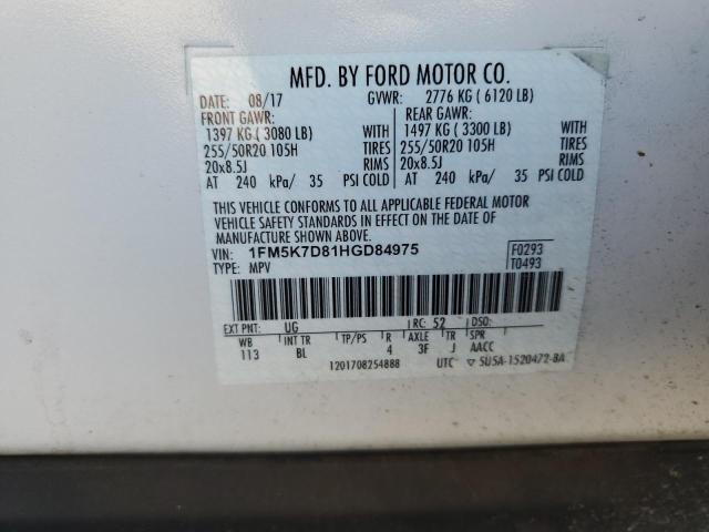 1FM5K7D81HGD84975 - 2017 FORD EXPLORER XLT WHITE photo 13