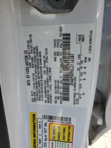 3FA6P0D9XLR116587 - 2020 FORD FUSION TITANIUM WHITE photo 13