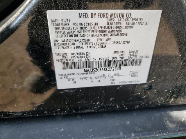 MAJ3S2GE6KC272340 - 2019 FORD ECOSPORT SE BLACK photo 12