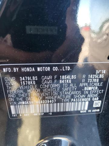 JHMGK5H74GX039407 - 2016 HONDA FIT EX BLACK photo 12