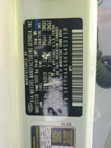 5XYPH4A59KG453118 - 2019 KIA SORENTO EX Biały zdjęcie 13