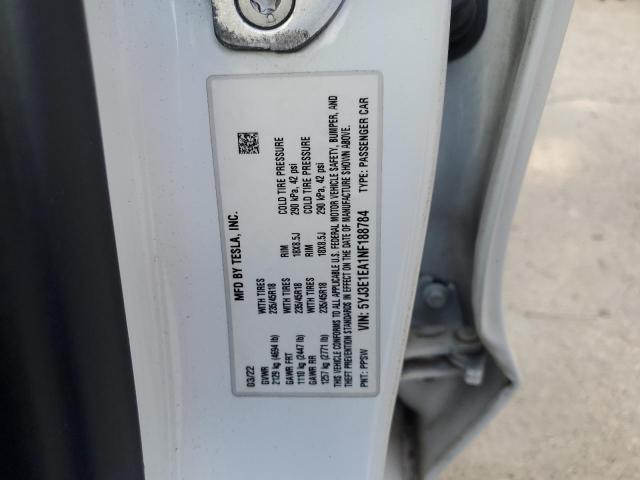 5YJ3E1EA1NF188784 - 2022 TESLA MODEL 3 WHITE photo 12