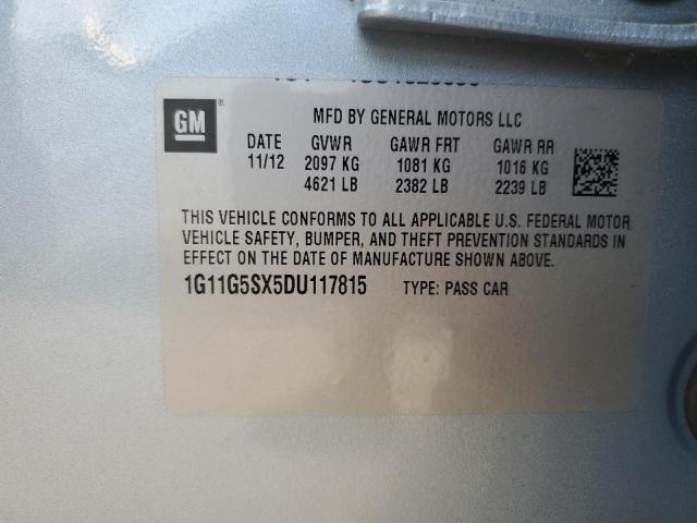 1G11G5SX5DU117815 - 2013 CHEVROLET MALIBU 3LT BLUE photo 12