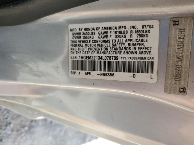 1HGEM22134L078709 - 2004 HONDA CIVIC DX VP فضي صورة 12