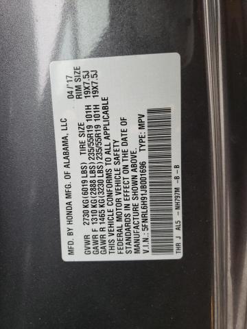 5FNRL6H91JB001696 - 2018 HONDA ODYSSEY ELITE Gris foto 10